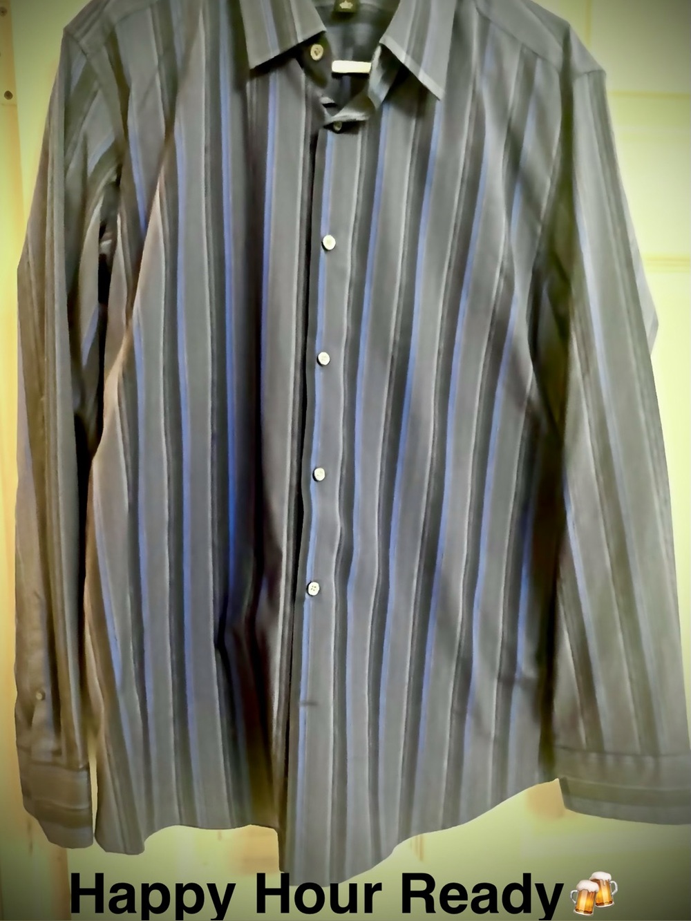 Banana Republic Men's Blue and Black Striped Dress Shirt Size L